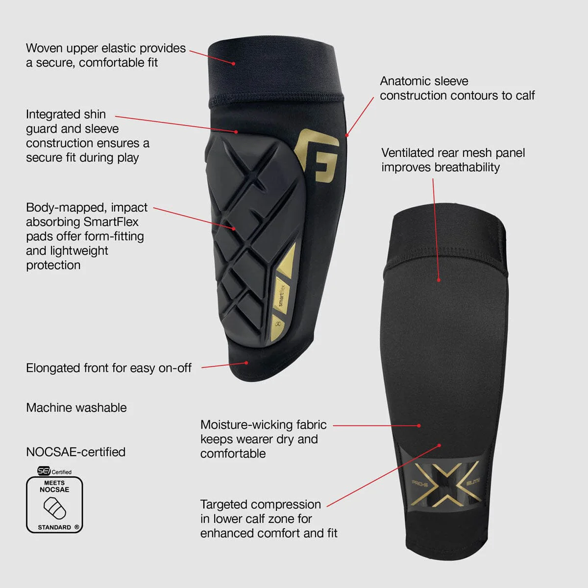 G-Form Pro-S Elite X Shinguards - Black/Rose Gold - Image 3