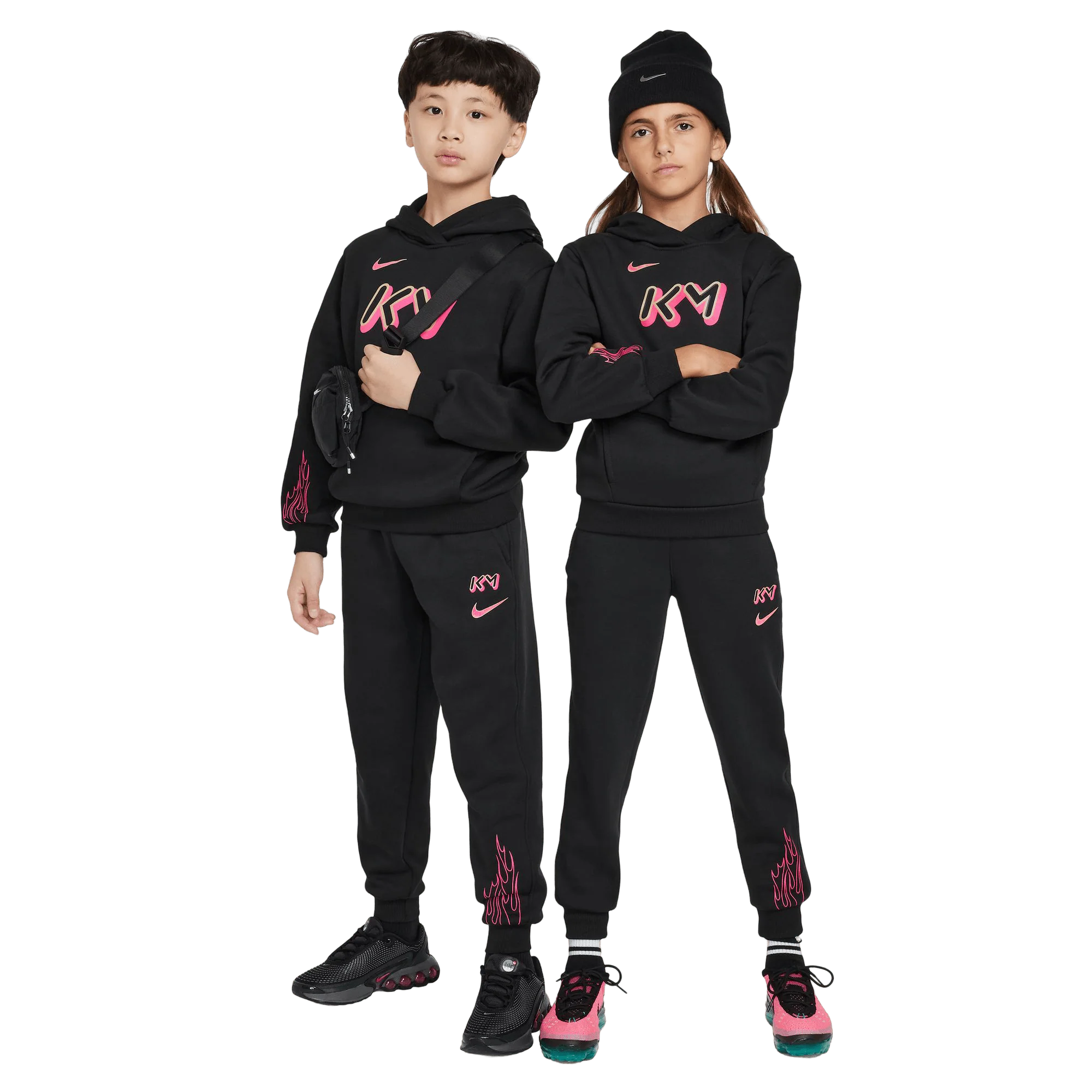 Nike Kylian Mbappe Club Fleece Kids Football Pants - Black/Pink - Image 6